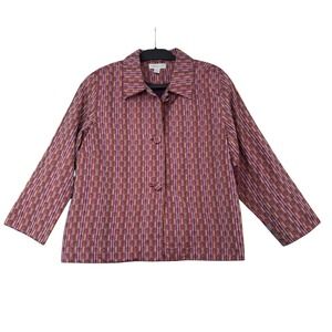 Coldwater Creek Womens 1X Blazer Jacket Striped Damask Burgundy Purple Multi